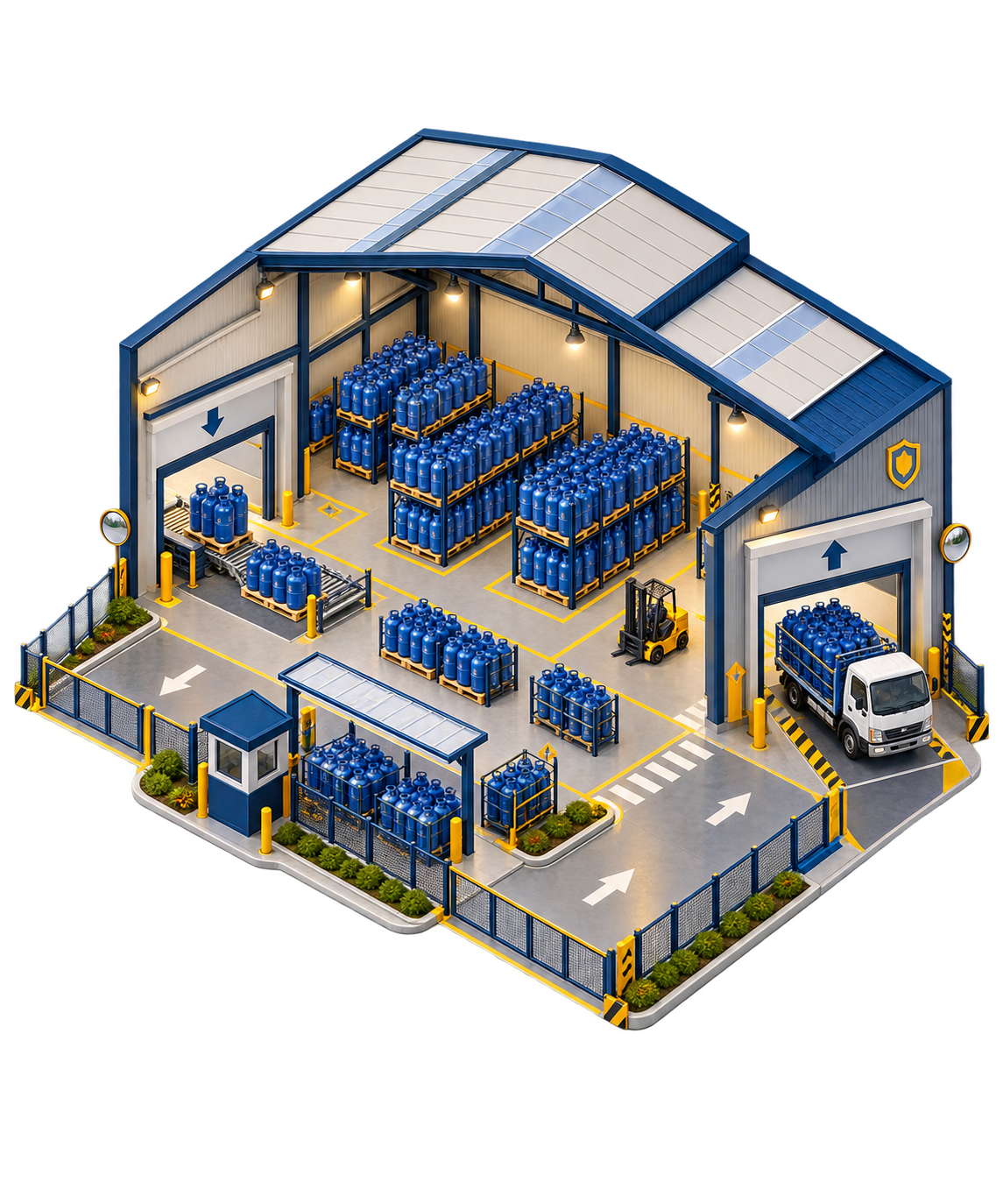 Illustration of a safe LPG warehouse, storage and dispatch facility